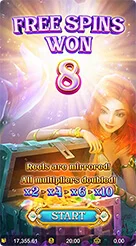 Mermaid Riches · Pengaturan tombol taruhan dan pengoperasian tombol putar di bilah navigasi bawah.